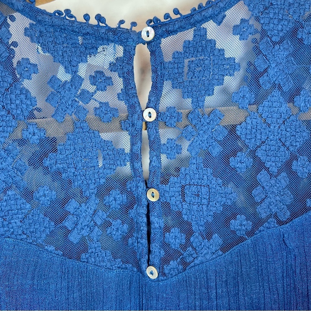 STUDIO PETITE JPR Blue Lace Gauze Tank PXL Layered Hem Boho Coastal - Picture 15 of 17